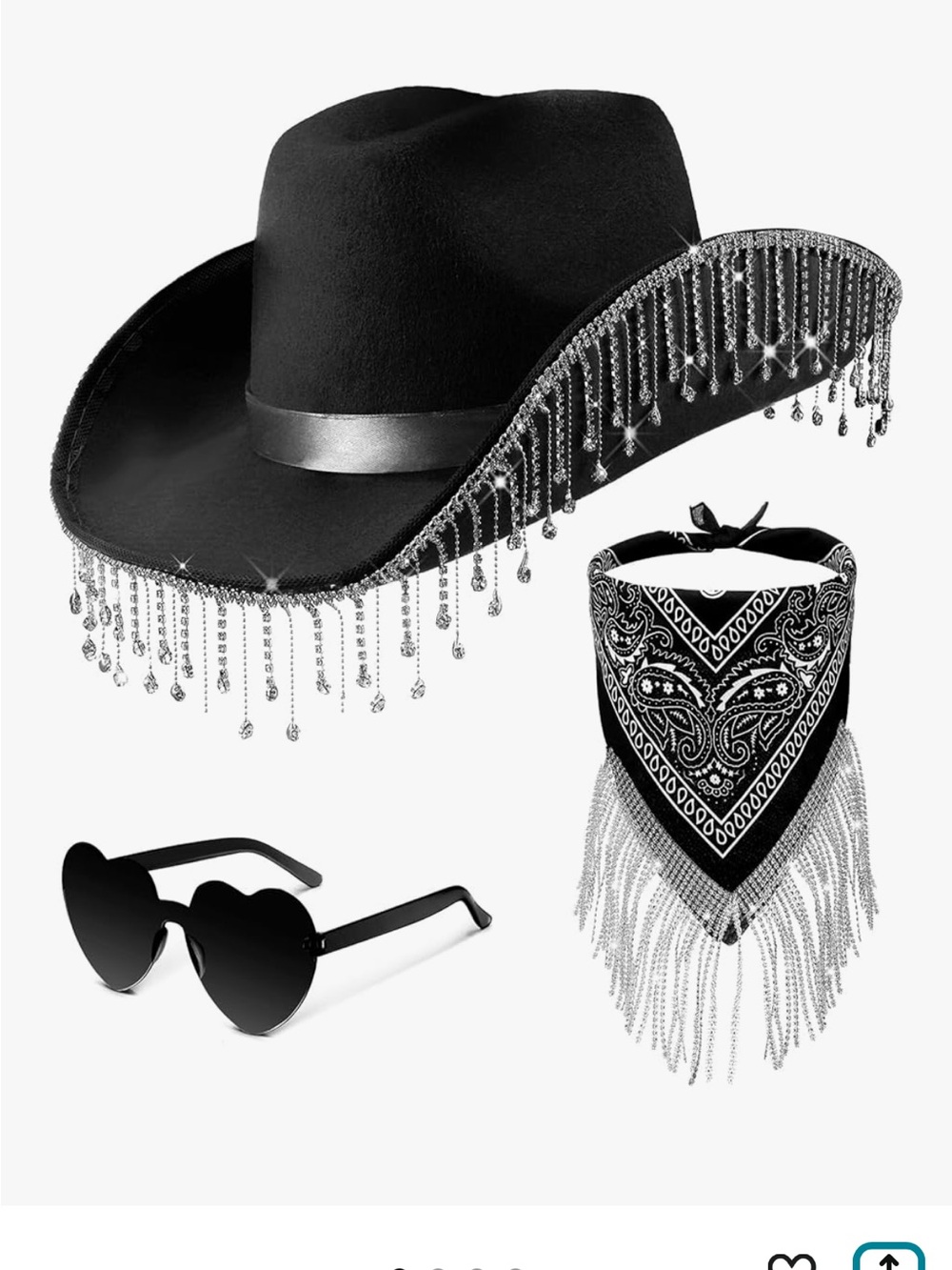 Rhinestone Cowgirl Set - Hat, Glasses, Hanker-chief - Set of 3